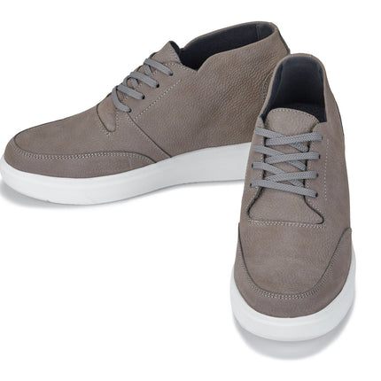 CALTO - J1771  - 3.2 Inches Taller (Grey) - Casual Chunky Sole Boots – Soft Pebble Grain Nubuck Leather