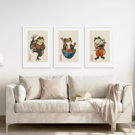 Funny Frog and Cat. Japanese Art. Matsumoto Hoji Poster