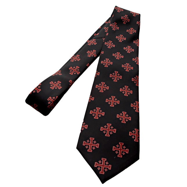 Red Jerusalem Cross with White Accents Necktie