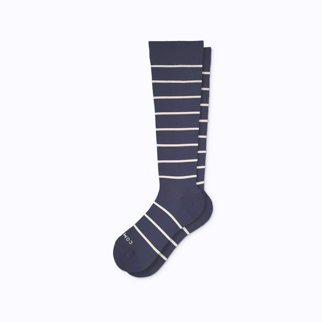 Knee-High Compression Socks – Stripes Navy/Sand