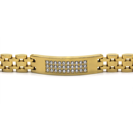 Decorative Men’s Stainless Steel Bracelet Fashion Wrist Band CZ (Gold)