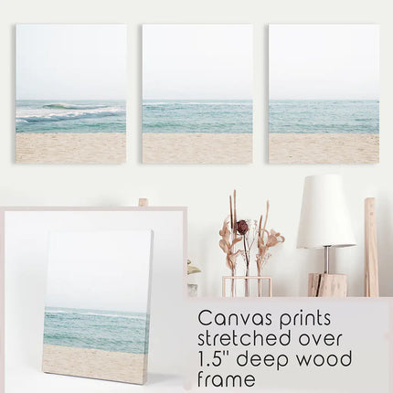 Beige Blue Minimalist Seashore Photo. 3 Piece Wall Art