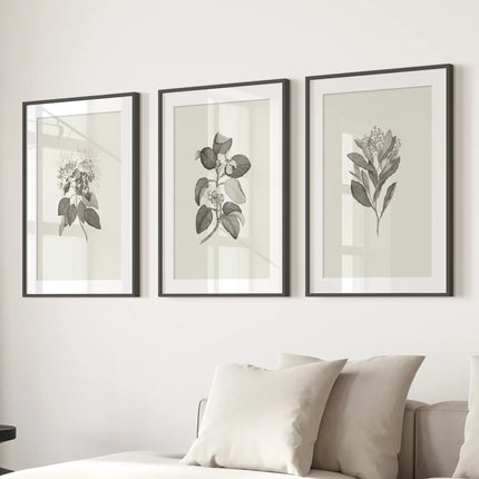 Antique Floral Prints 3 Piece Wall Art Decor