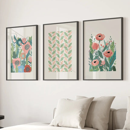 Botanical Pink Poppies Wall Art Poster Decor