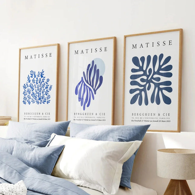 Navy Blue Henri Matisse Cut Outs. Set of 3 Prints