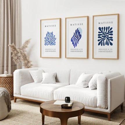 Navy Blue Henri Matisse Cut Outs. Set of 3 Prints
