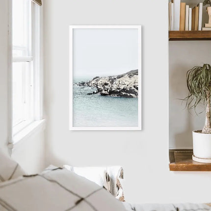 Nautical Neutral Tones Print. Ocean Waves, Rocks