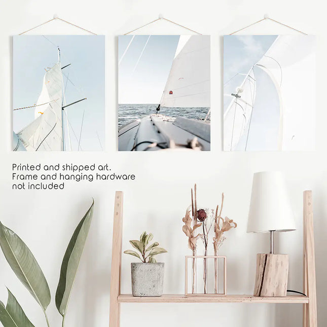 Nautical 3 Piece Wall Art. Sailing at Sea on a Yacht