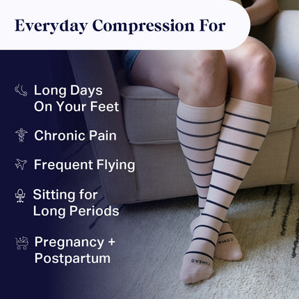Knee-High Compression Socks – Stripes Rose/Navy