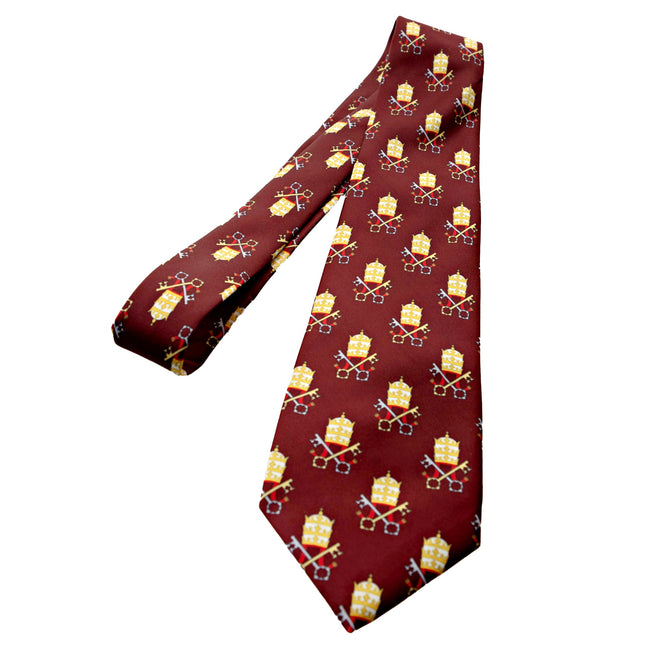 Papal Tiara and Keys Necktie Maroon