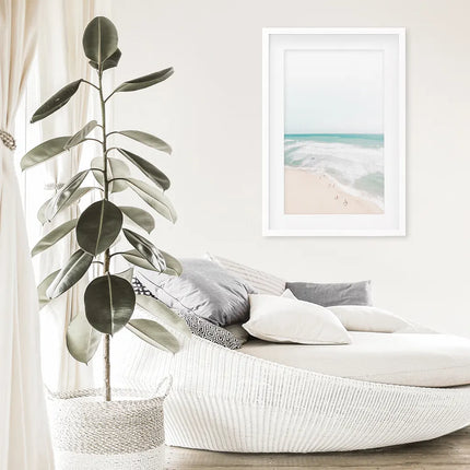 Neutral Summer Photo. Blue Ocean Waves, Sandy Beach