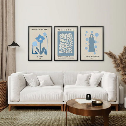 Modern Y2k Style Set of 3 Posters. Pastel Blue