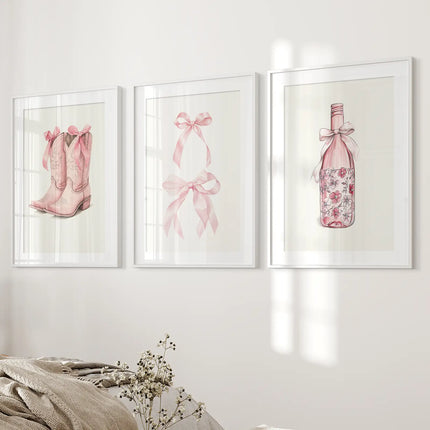 Cowgirl Boots Preppy Modern Wall Art Poster Set