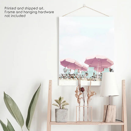 Pink Umbrella Wall Art Print. Summer Beach Theme