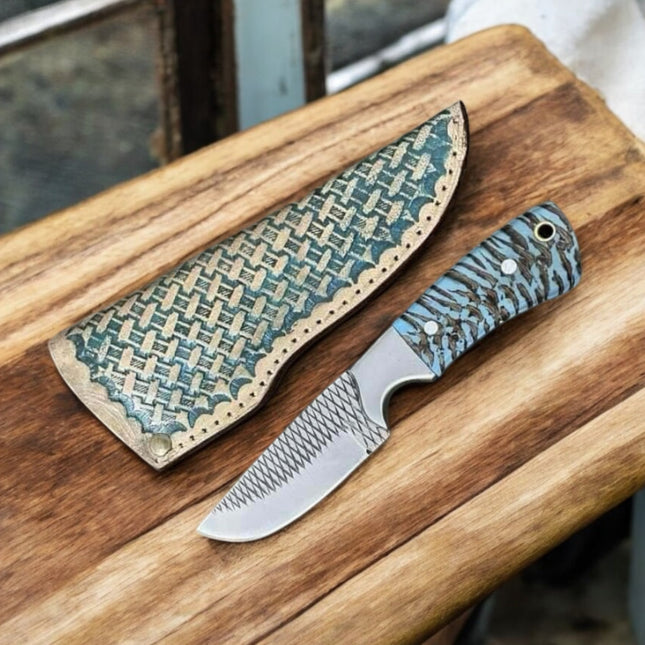 Ranch Cowboy Knife 8" – Handmade Rasp Tool Blade with Pine Cone Handle & Leather Sheath