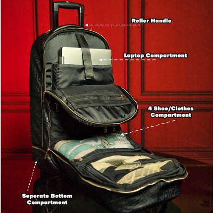 Black Leather Roller Bag Set