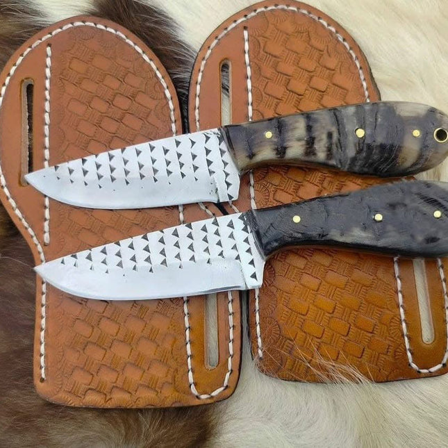 Rustic Cowboy Everyday Carry Knife – 8" Fall Edition Steel Blade, Sheep Horn Handle & Leather Sheath