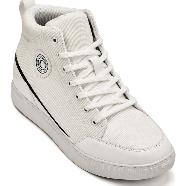 CALTO - S4131 - 2.6 Inches Taller (Off-White/White Sole) - Corduroy Ankle Top Sneak-boot