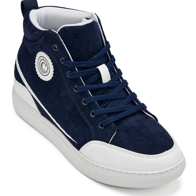 CALTO - S4132 - 2.6 Inches Taller (Navy/White Sole) - Corduroy Ankle Top Sneak-boot