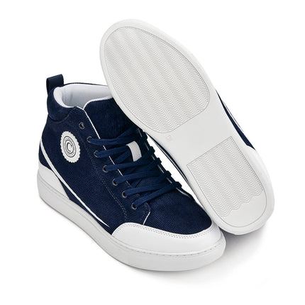 CALTO - S4132 - 2.6 Inches Taller (Navy/White Sole) - Corduroy Ankle Top Sneak-boot