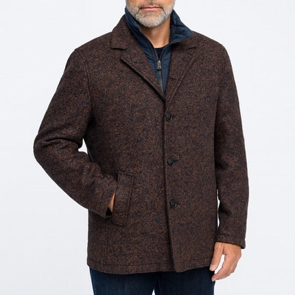 Dual-Layer Wool and Cashmere Coat - Navy/Brown Melange