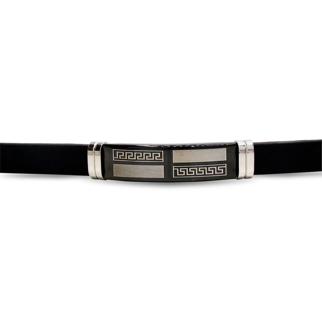 Stainless Steel Black Two Tone Design Rubber Bracelet