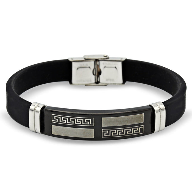 Stainless Steel Black Two Tone Design Rubber Bracelet