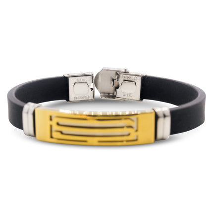 Stainless Steel Two Tone S Design Rubber Bracelet