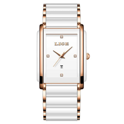 Women's Ceramic Square Bracelet Watch Rose Gold Quartz
