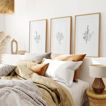 Flower Line Art Set of 3 Prints - Botanical Wall Décor