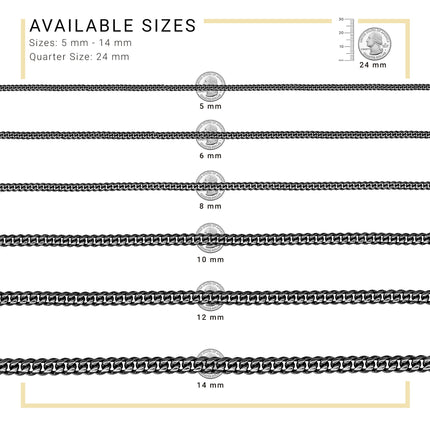 Black Cuban Link Chain Necklace 30" Bracelet 8.5" Stainless Steel Set For Men