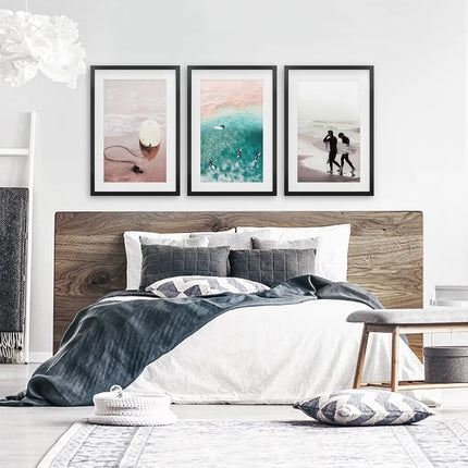 California Surfing Vibe. Beige Turquoise Coastal Prints Set