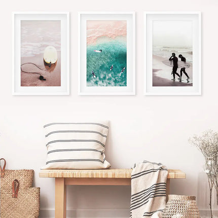 California Surfing Vibe. Beige Turquoise Coastal Prints Set