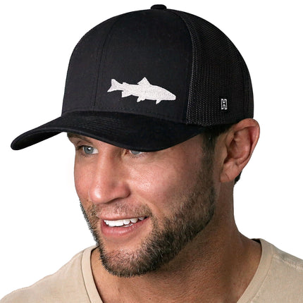 Steelhead Fish Trucker Hat  |  Black Steelhead Fish Snapback
