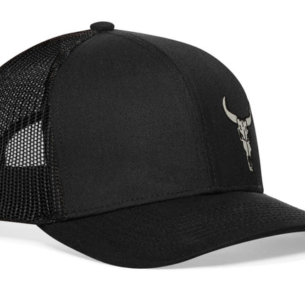 Bull Skull Trucker Hat  |  Black Bull Skull Snapback