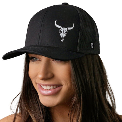 Bull Skull Trucker Hat  |  Black Bull Skull Snapback