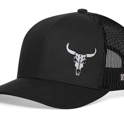 Bull Skull Trucker Hat  |  Black Bull Skull Snapback