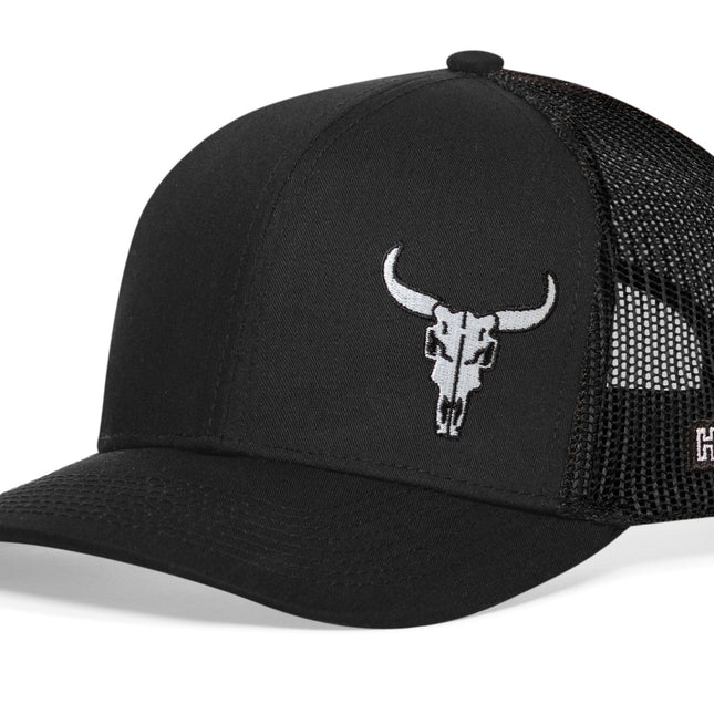 Bull Skull Trucker Hat  |  Black Bull Skull Snapback