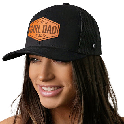 Girl Dad Leather Trucker Hat  |  Black  Snapback