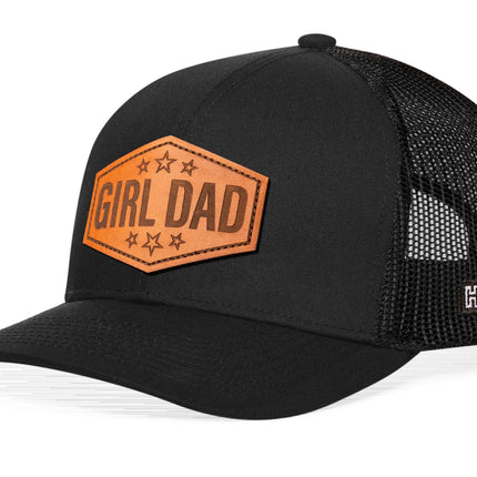 Girl Dad Leather Trucker Hat  |  Black  Snapback