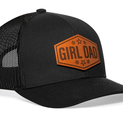 Girl Dad Leather Trucker Hat  |  Black  Snapback