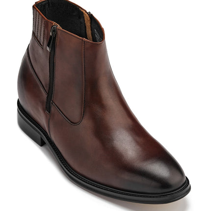 CALTO - Y70622 - 2.8 Inches Taller (Coffee Brown) - Lightweight Zipper Boots