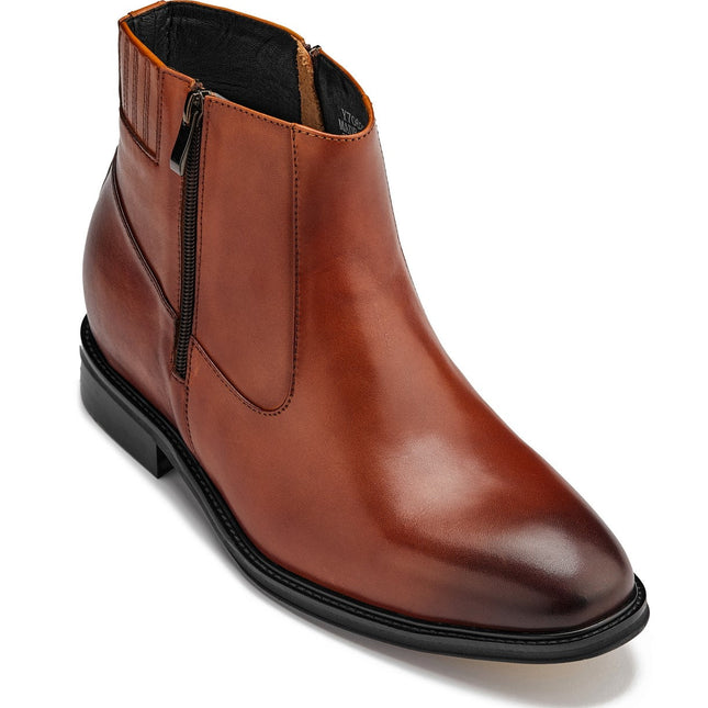 CALTO - Y70623 - 2.8 Inches Taller (Rust Brown) - Lightweight Zipper Boots