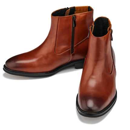 CALTO - Y70623 - 2.8 Inches Taller (Rust Brown) - Lightweight Zipper Boots