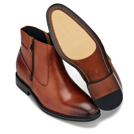 CALTO - Y70623 - 2.8 Inches Taller (Rust Brown) - Lightweight Zipper Boots