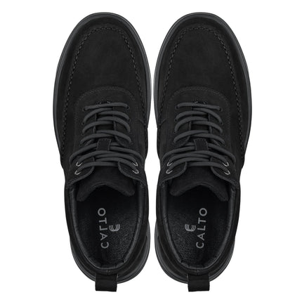 CALTO - Y7113 - 2.8 Inches Taller (Black) - Nubuck Suede Moc-Toe Sneak-Boots