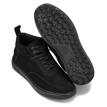CALTO - Y7113 - 2.8 Inches Taller (Black) - Nubuck Suede Moc-Toe Sneak-Boots