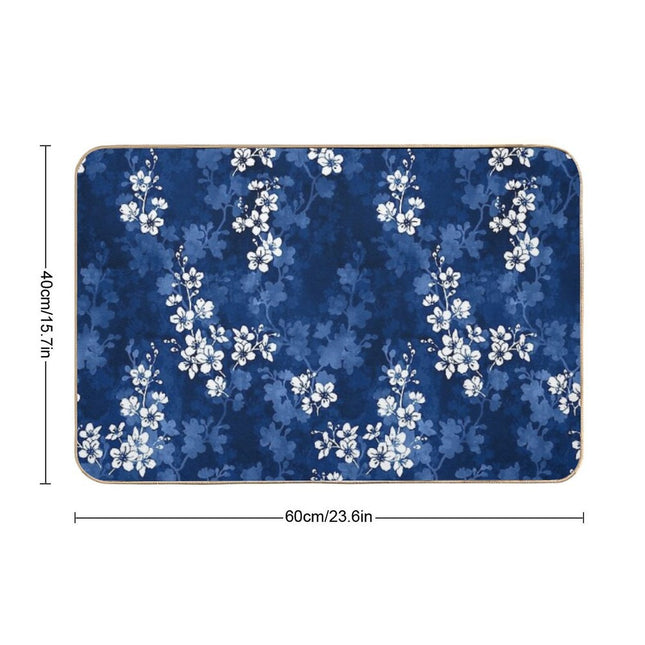 Sakura Blossom in Deep Blue  Fade-Resistant Bath Mat