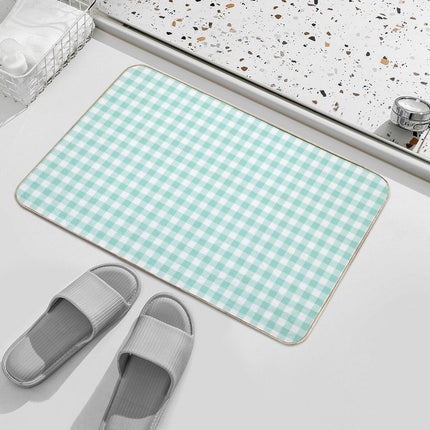 Aqua Gingham Checkered Pattern Design  High-Traffic Bath Mat