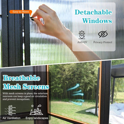 [12X16FT] Extra-Large Heavy-Duty All-Season Sunroom With Sliding Doors And Polycarbonate Windows (SAK98357)